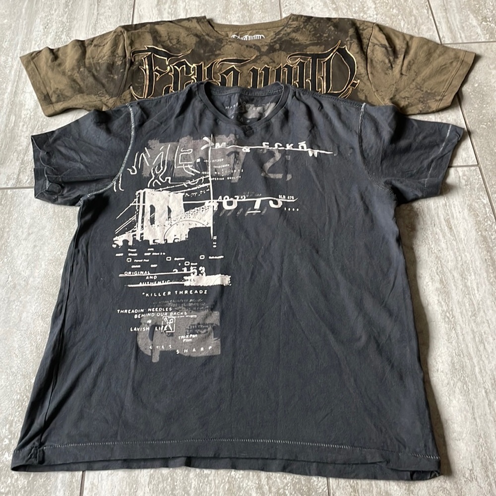 Preloved Ecko Unlimited &Marc Ecko,black& brown graphic design t-shirts,Medium